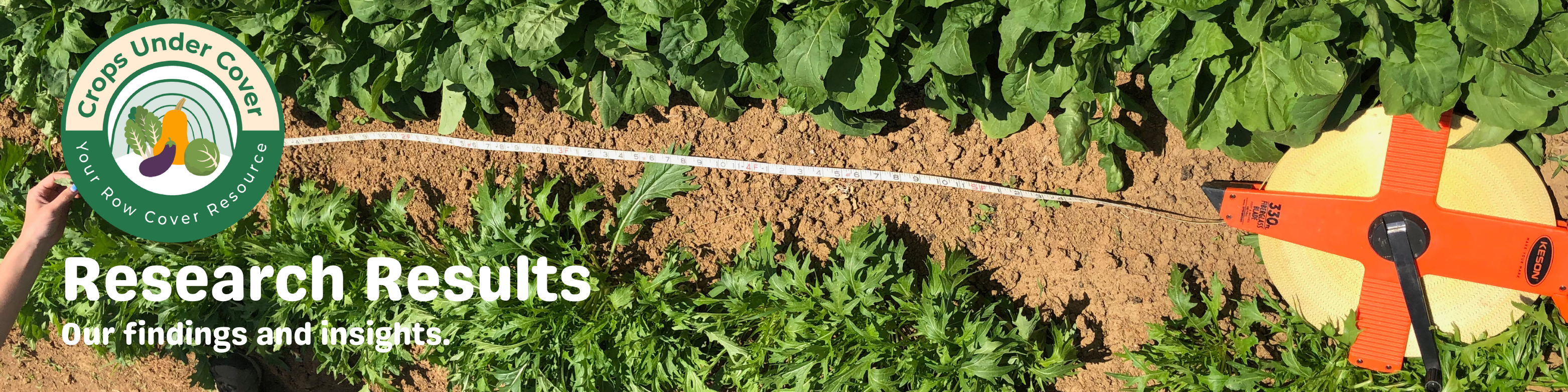Research Results Banner showing a tape measure in a research plot 