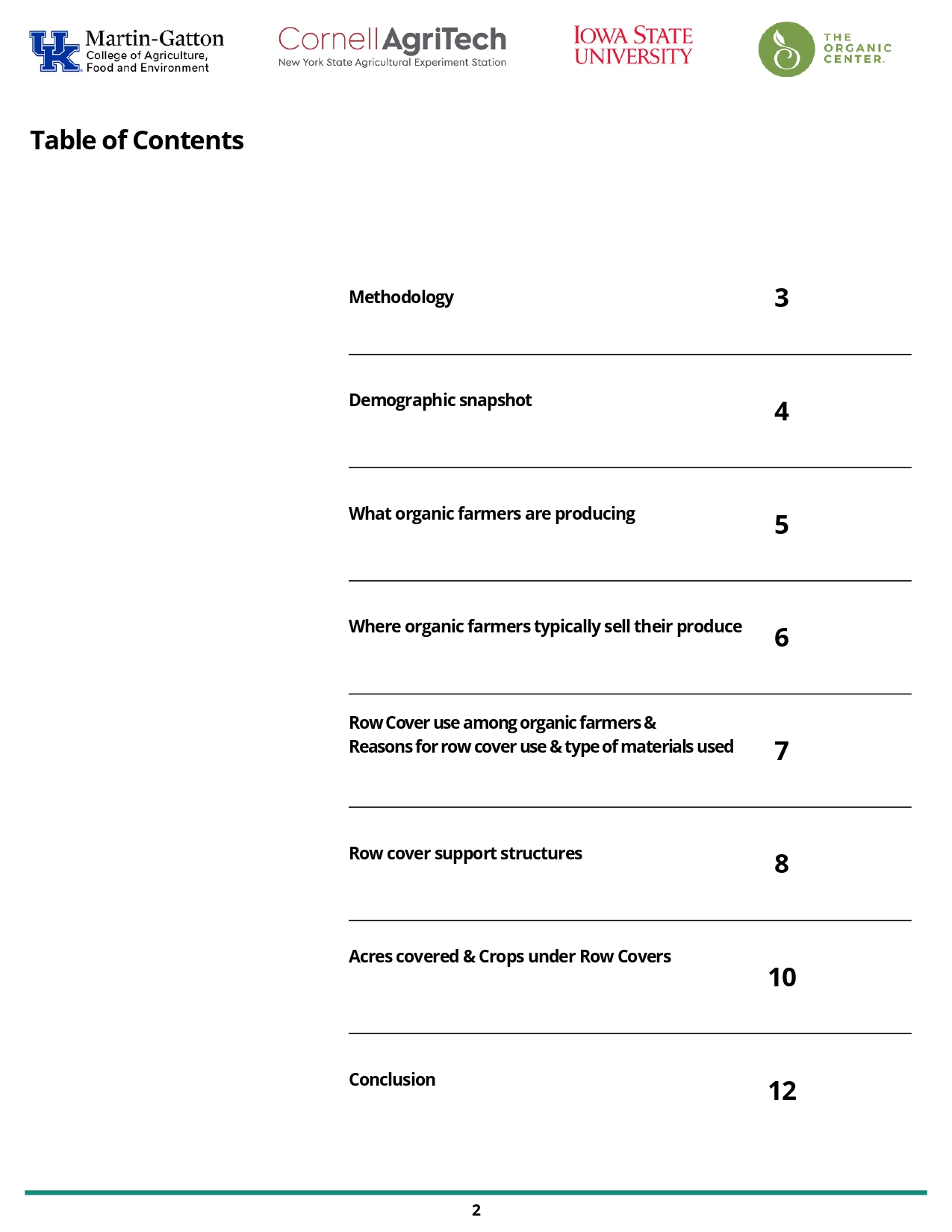 National Survey Table of Contents